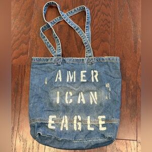 American Eagle Outfitters Denim Tote Bag Distressed Look, 16x15x4 EUC